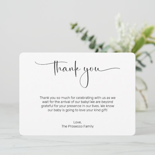 Modern Script-Baby shower-bedankkaart Kaart (Staand voorkant)