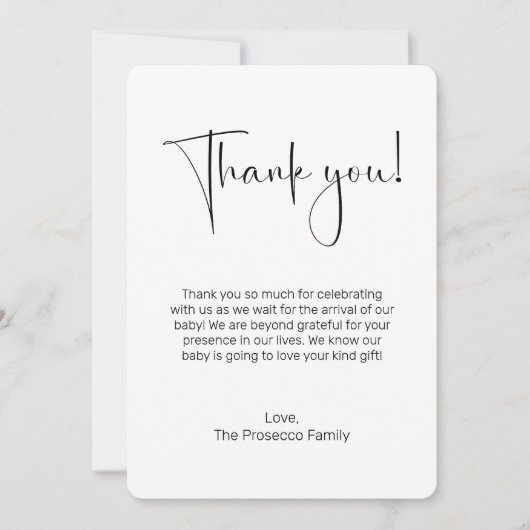 Modern Script-Baby shower-bedankkaart Kaart (Voorkant)