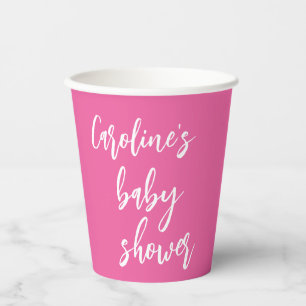Modern Script Baby shower Custom Trendy Hot Pink Papieren Bekers