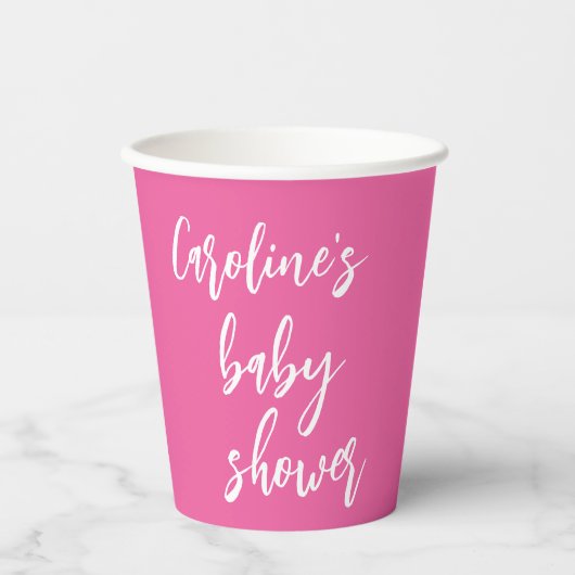 Modern Script Baby shower Custom Trendy Hot Pink Papieren Bekers (Voorkant)