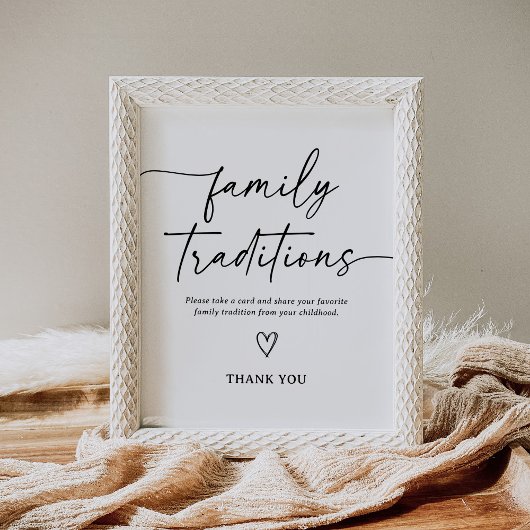Modern Script Baby shower Family Traditions Sign Poster