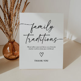 Modern Script Baby shower Family Traditions Sign Reclamebord Met Voetstuk