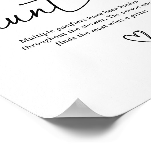 Modern Script Baby shower Fopspeen Hunt Teken Poster (Hoek)
