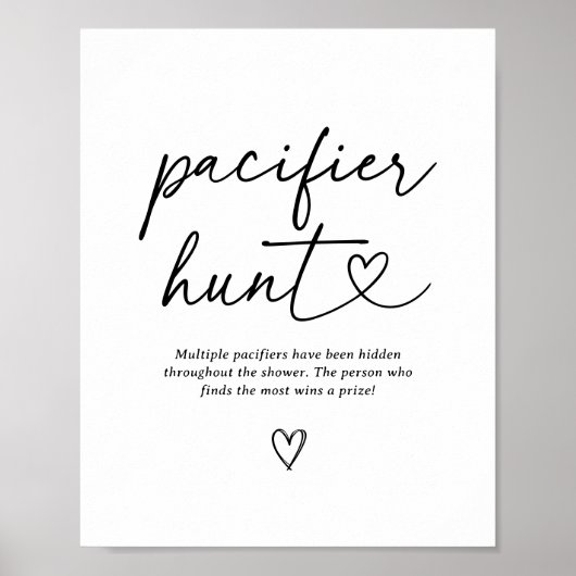Modern Script Baby shower Fopspeen Hunt Teken Poster (Voorkant)