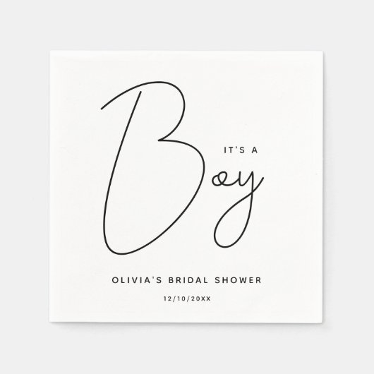 Modern script Baby shower Het is een jongen Servet (Voorkant)
