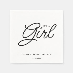 Modern script Baby shower Het is een meisje Servet