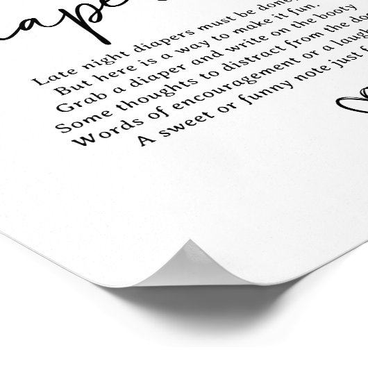 Modern Script Baby shower Late Night Luiers Teken Poster (Hoek)