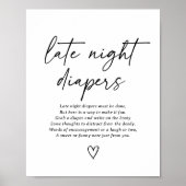 Modern Script Baby shower Late Night Luiers Teken Poster (Voorkant)