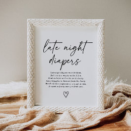 Modern Script Baby shower Late Night Luiers Teken Poster