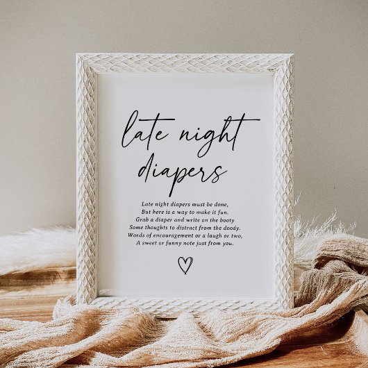Modern Script Baby shower Late Night Luiers Teken Poster