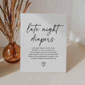 Modern Script Baby shower Late Night Luiers Teken Reclamebord Met Voetstuk