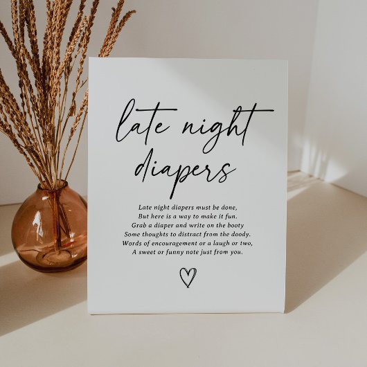 Modern Script Baby shower Late Night Luiers Teken Reclamebord Met Voetstuk