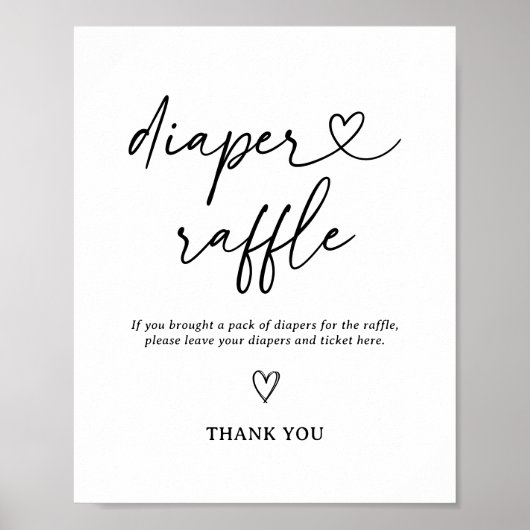 Modern Script Baby shower Luier Raffle Sign Poster (Voorkant)