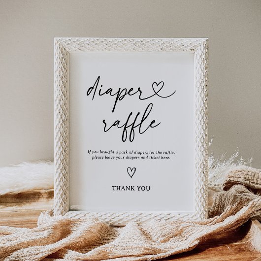 Modern Script Baby shower Luier Raffle Sign Poster