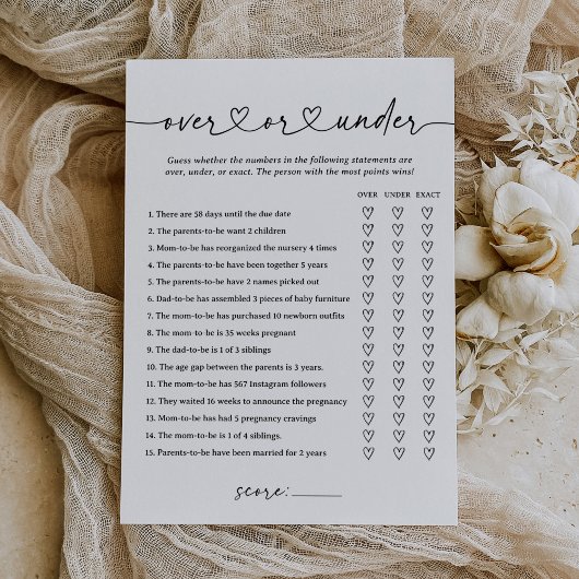 Modern Script Baby shower Over of Onder Game Kaart