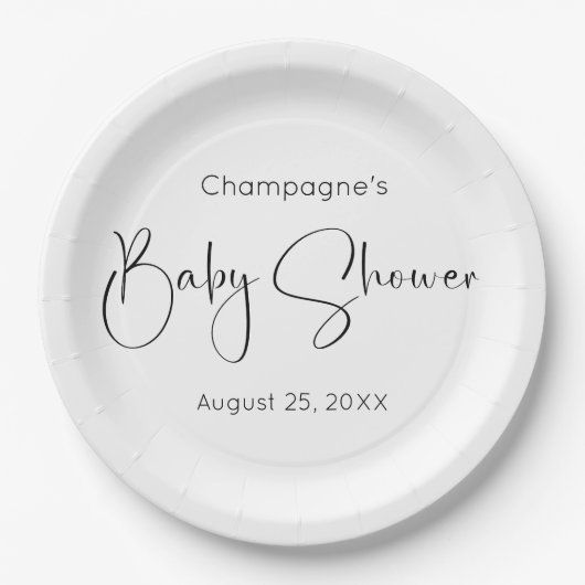 Modern Script-Baby shower Papieren Bordje (Voorkant)