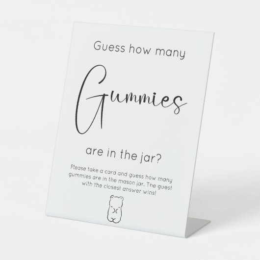 Modern Script Baby shower Raad eens hoeveel gummie Reclamebord Met Voetstuk (Voorkant)