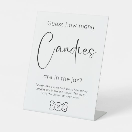 Modern Script Baby shower Raad eens hoeveel Snoepj Reclamebord Met Voetstuk (Voorkant)
