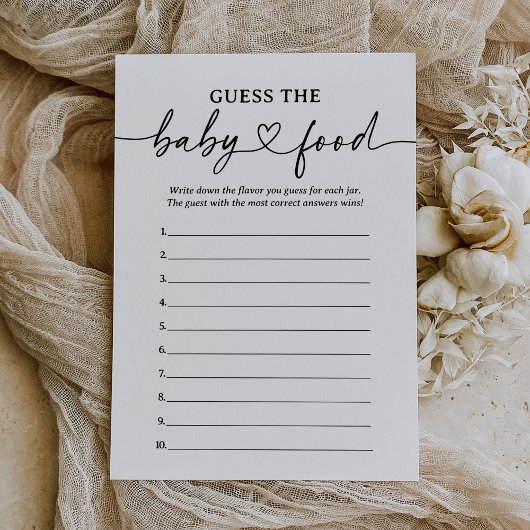 Modern script Baby shower raden de Baby Food Kaart