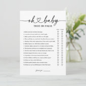 Modern Script Baby shower True of False Game Kaart (Staand voorkant)