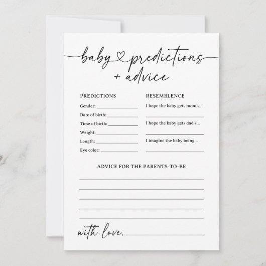 Modern Script Baby shower Voorspellingen en Advies Kaart (Voorkant)