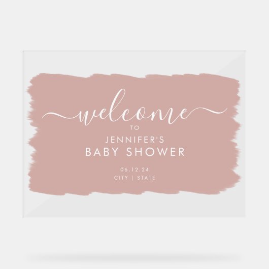 Modern Script Baby shower Welkom Paint Blush Acryl Bord (Voorkant)