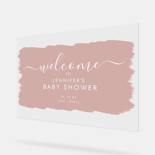 Modern Script Baby shower Welkom Paint Blush Acryl Bord (Hoek)