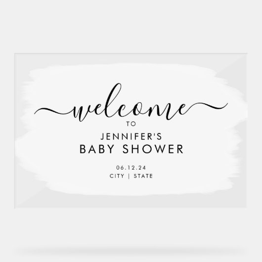 Modern Script Baby shower Welkom Paint White Acryl Bord (Voorkant)