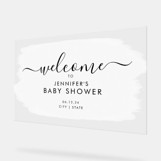 Modern Script Baby shower Welkom Paint White Acryl Bord (Hoek)