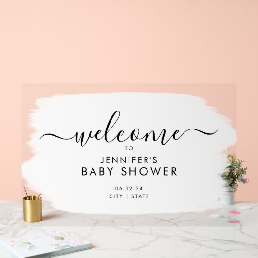 Modern Script Baby shower Welkom Paint White Acryl Bord (Huwelijk)