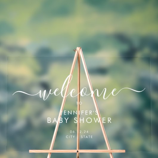 Modern Script Baby shower Welkom Wit Acryl Bord (Neutraal)