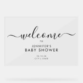 Modern Script Baby shower Welkom Zwart Acryl Bord (Voorkant)