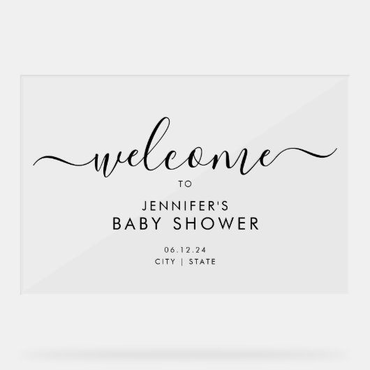 Modern Script Baby shower Welkom Zwart Acryl Bord (Voorkant)