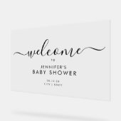 Modern Script Baby shower Welkom Zwart Acryl Bord (Hoek)