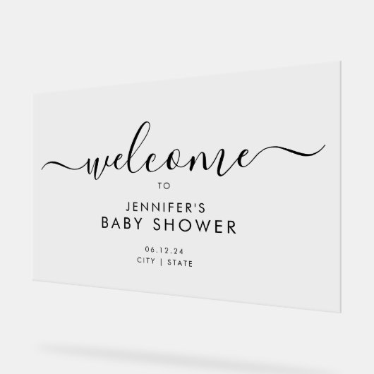 Modern Script Baby shower Welkom Zwart Acryl Bord (Hoek)