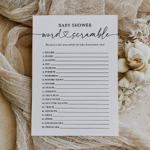 Modern Script Baby shower Word Scramble Game Kaart