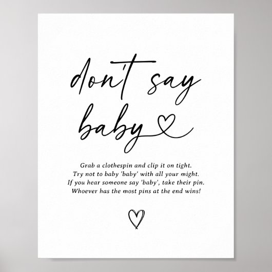 Modern script Baby shower zeg geen Baby teken Poster (Voorkant)