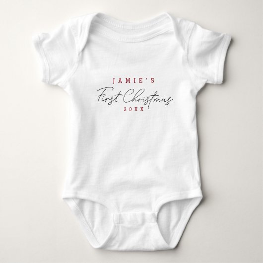Modern Script Baby's eerste kerst gepersonaliseerd Romper (Voorkant)