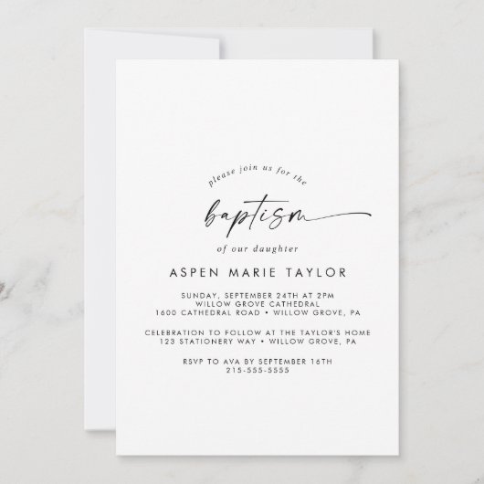 Modern Script Baptism Invitation Kaart (Voorkant)