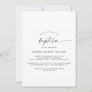 Modern Script Baptism Invitation Kaart