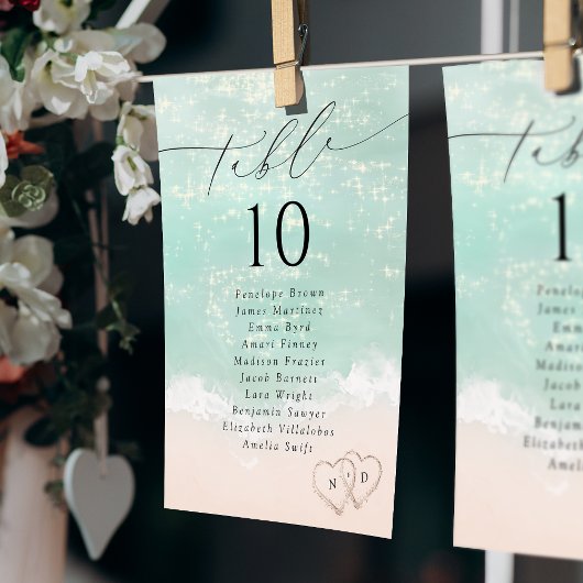 Modern Script Beach Table Number Seating Chart Kaart