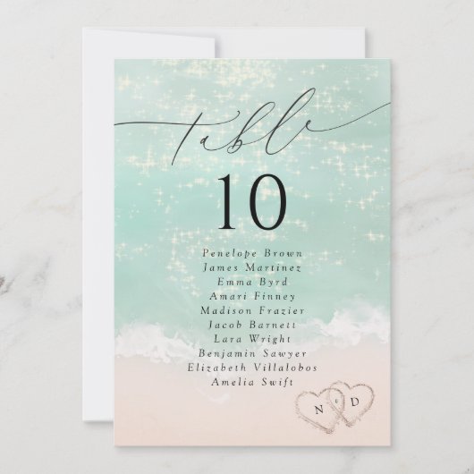 Modern Script Beach Table Number Seating Chart Kaart (Voorkant)