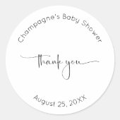 Modern script Bedankt Baby shower Ronde Sticker (Voorkant)