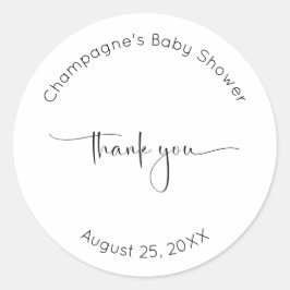 Modern script Bedankt Baby shower Ronde Sticker