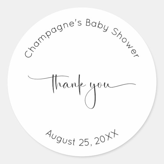 Modern script Bedankt Baby shower Ronde Sticker (Voorkant)