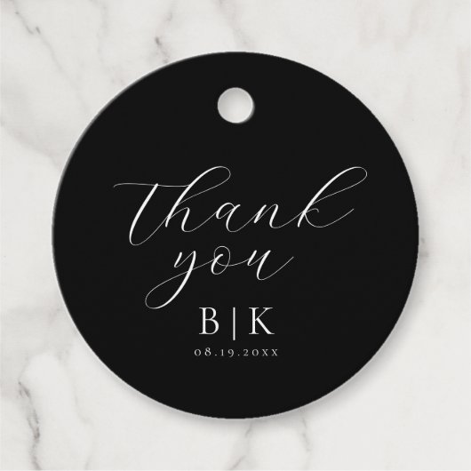Modern script Bedankt Black Wedding Bedankjes Labels (Voorkant)