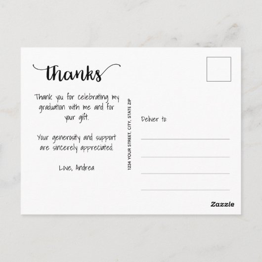 Modern script bedankt foto-Afstuderen Briefkaart (Achterkant)