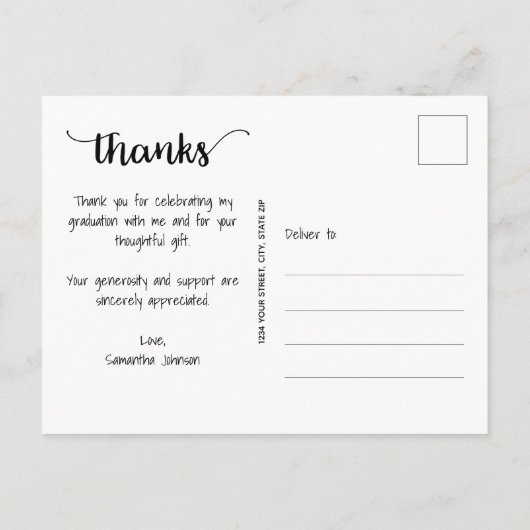 Modern script bedankt foto-Afstuderen Briefkaart (Achterkant)