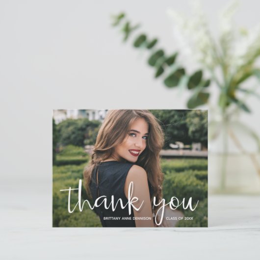 Modern Script Bedankt Foto Afstuderen Briefkaart (Staand voorkant)