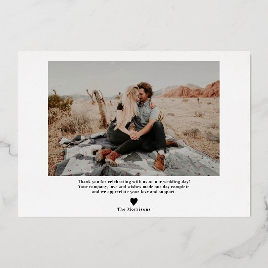 Modern script bedankt je 2 foto's bruiloft folie uitnodiging (Achterkant)